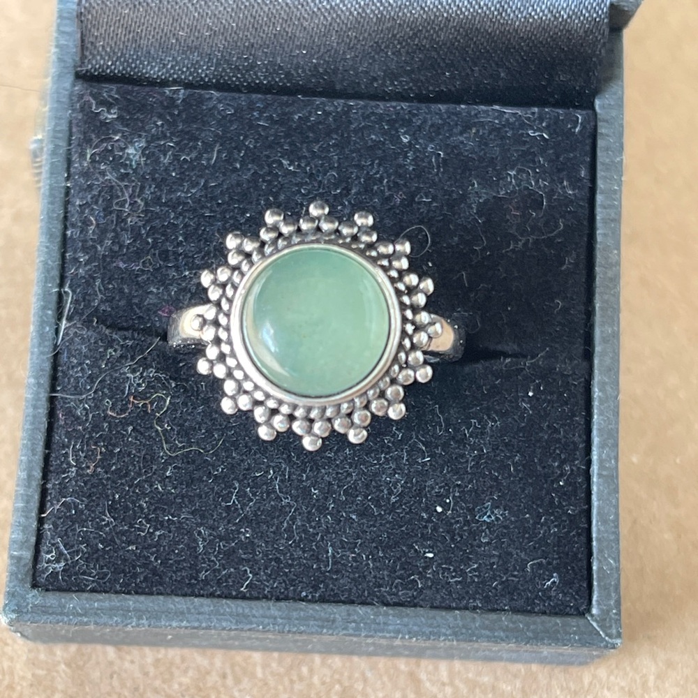 Women’s Jade Sunflower Sun Sterling Silver Ring Size 8